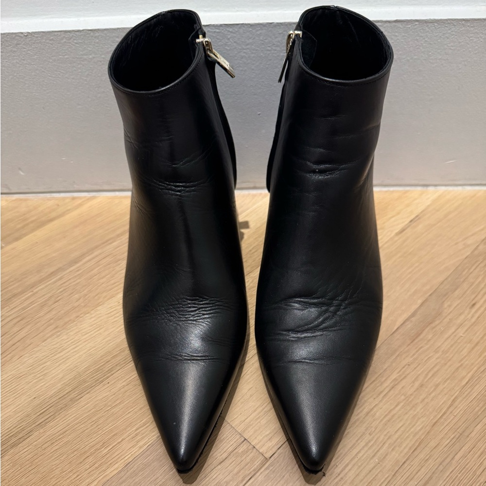 Anine Bing Stella Black Leather Ankle Boots Pointed Toe w Kitten Heel Size 38